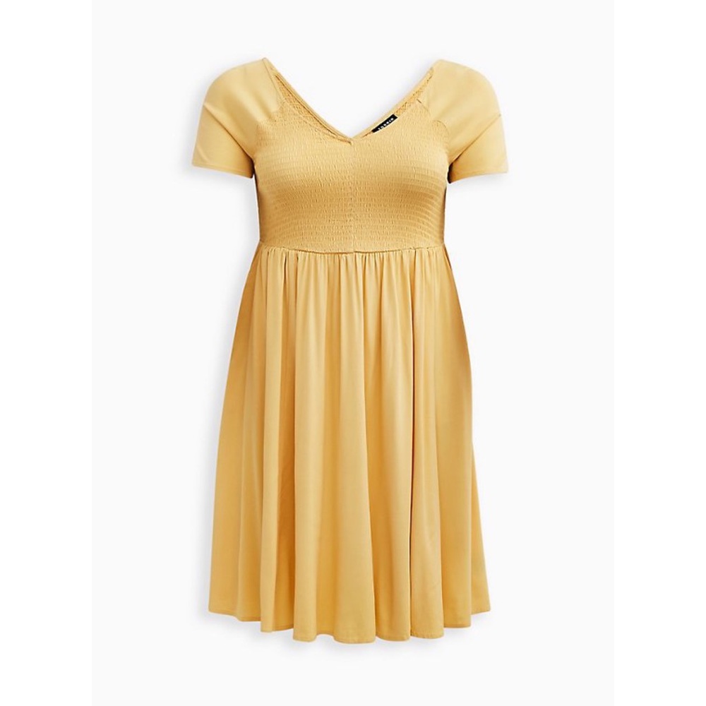 TORRID Mini Challis Smocked Yellow Skater Dress